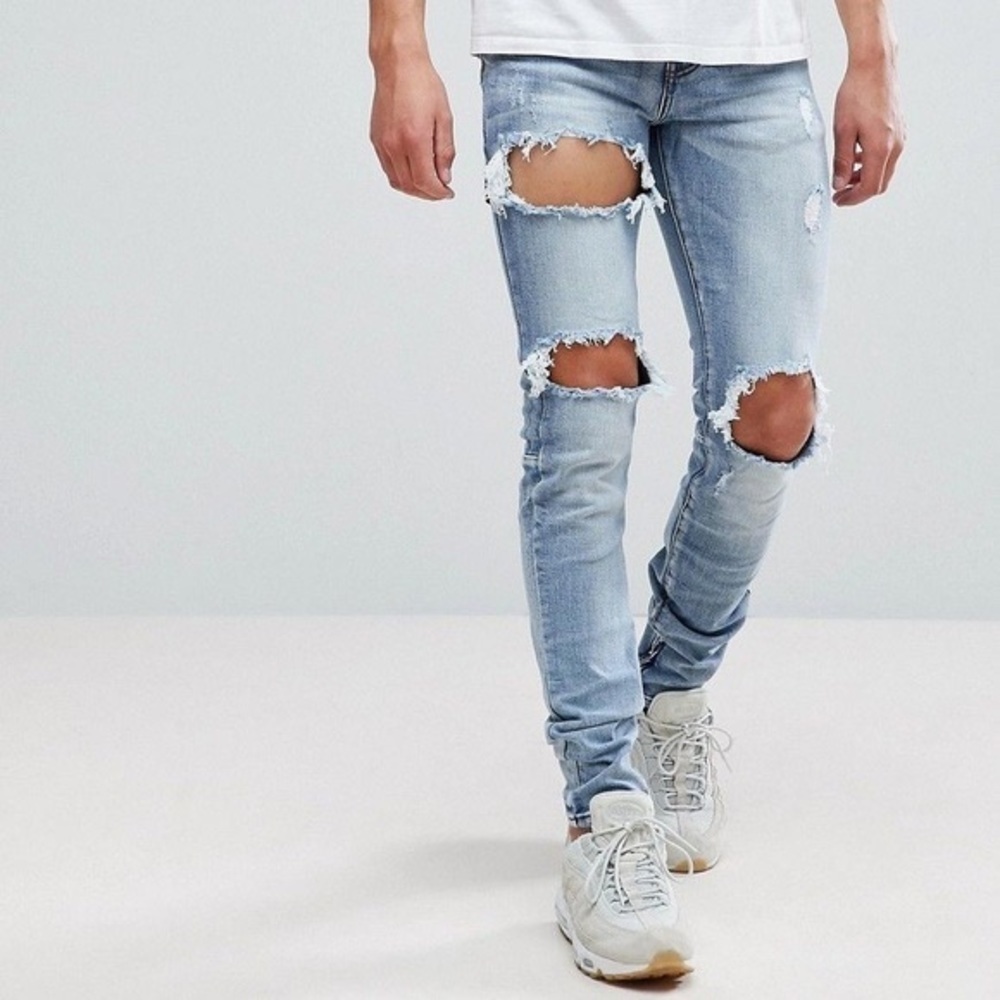 Crysp Denim Mens Jeans 32x32 Ripped Distressed Skinny Slim Ankle Zip Light Wash